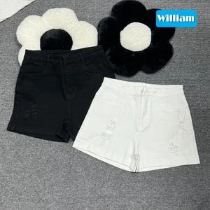 Quần short jean nữ co giãn rách nhẹ, form trơn lưng cao dễ phối đồ WIlliam - AT420