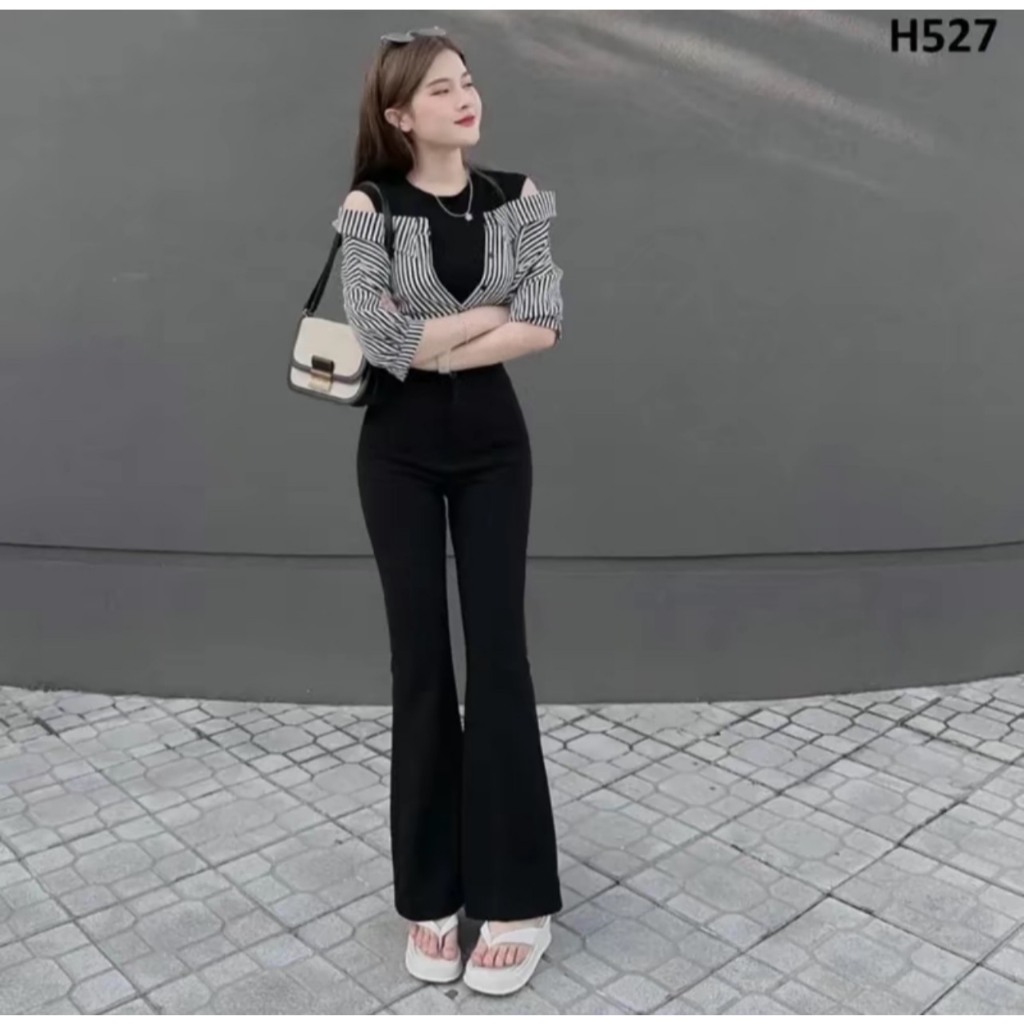 Quần Ống Loe Nữ Bigsize ESHOP Quần Legging Lưng Cao Cạp Chun Vải Umi Hàn Bi Co Giãn 4 Chiều Tôn Dáng