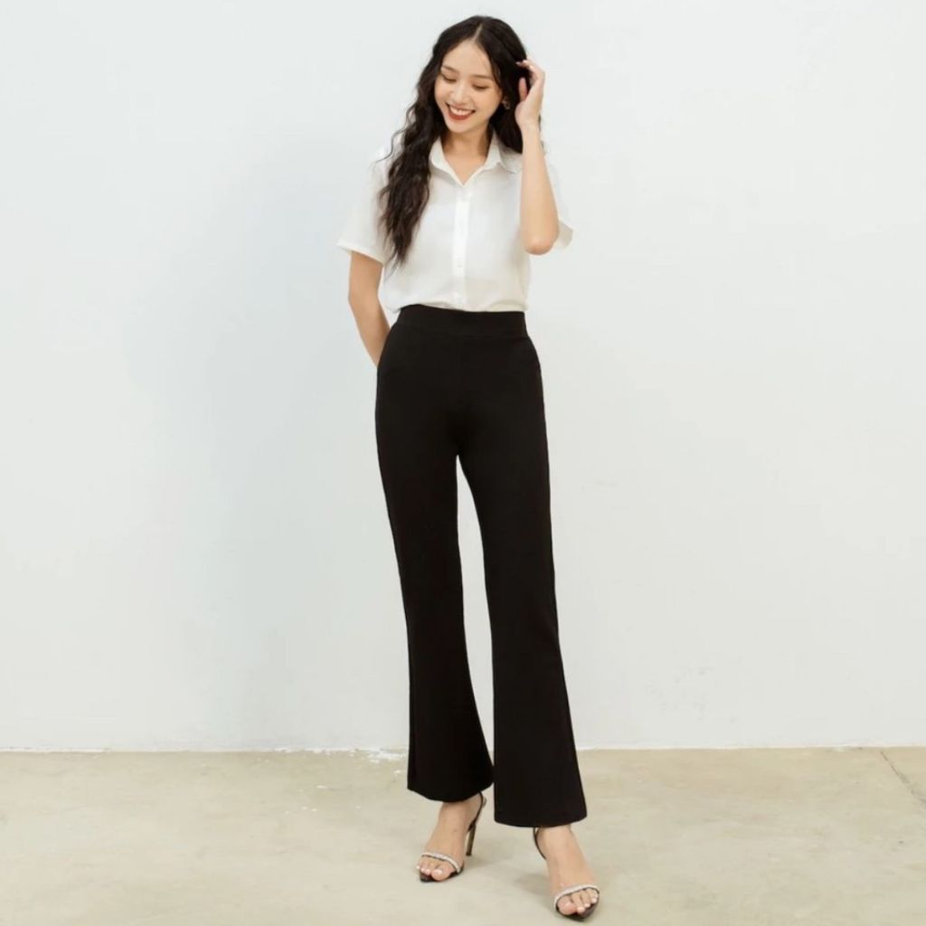 Quần Ống Loe Nữ Bigsize ESHOP Quần Legging Lưng Cao Cạp Chun Vải Umi Hàn Bi Co Giãn 4 Chiều Tôn Dáng