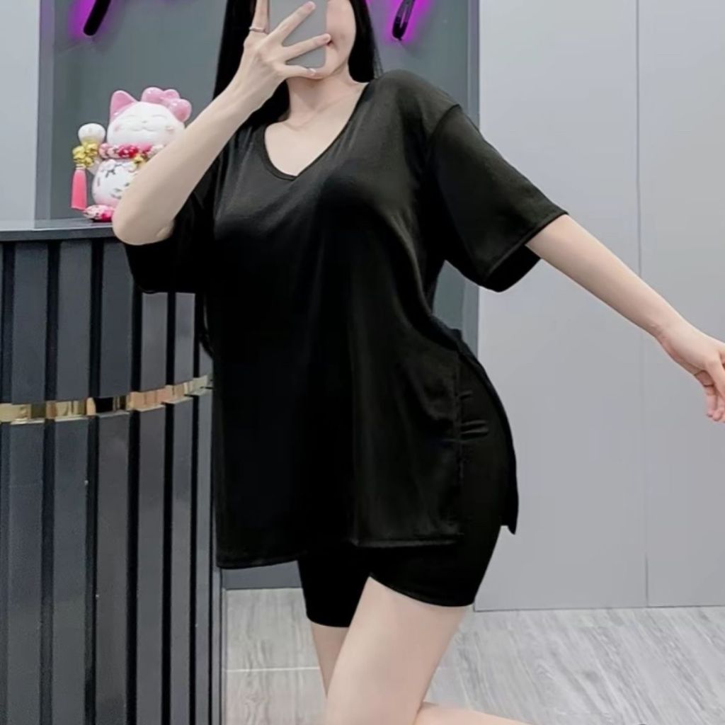 Set Bộ Lửng Ngố Mặc Hè Bigsize ESHOP Đồ Bộ Nữ Đồ Mặc Nhà Áo Cổ Tim Đẹp Thời Trang Thiết Kế Bigsize