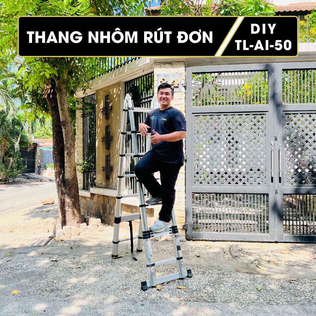Thang nhôm rút đôi nhập khẩu DIY TL-AI-50 chiều cao tối da chữ A  2.4m, chữ I 5.0m, tải trọng 150kg