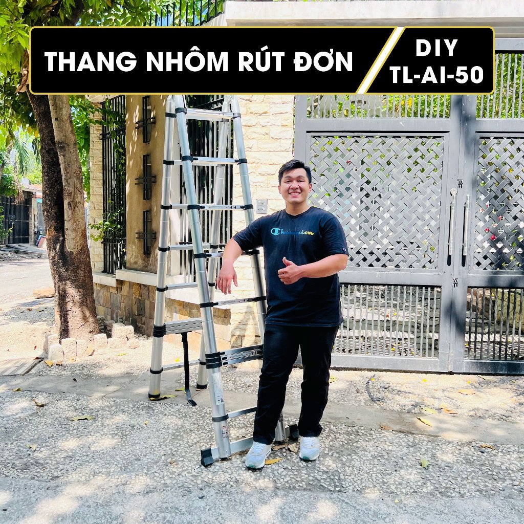 Thang nhôm rút đôi nhập khẩu DIY TL-AI-50 chiều cao tối da chữ A  2.4m, chữ I 5.0m, tải trọng 150kg