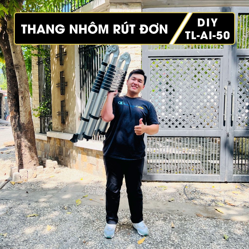 Thang nhôm rút đôi nhập khẩu DIY TL-AI-50 chiều cao tối da chữ A  2.4m, chữ I 5.0m, tải trọng 150kg