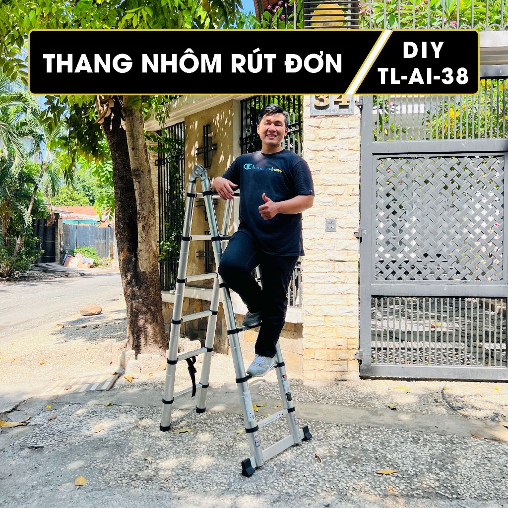[Mã BMLTB200 giảm đến 100K đơn 499K] Thang nhôm rút đôi DIY TL-AI-38 chiều cao chữ A 1.8m chữ I 3.8m, tải trọng 150kg