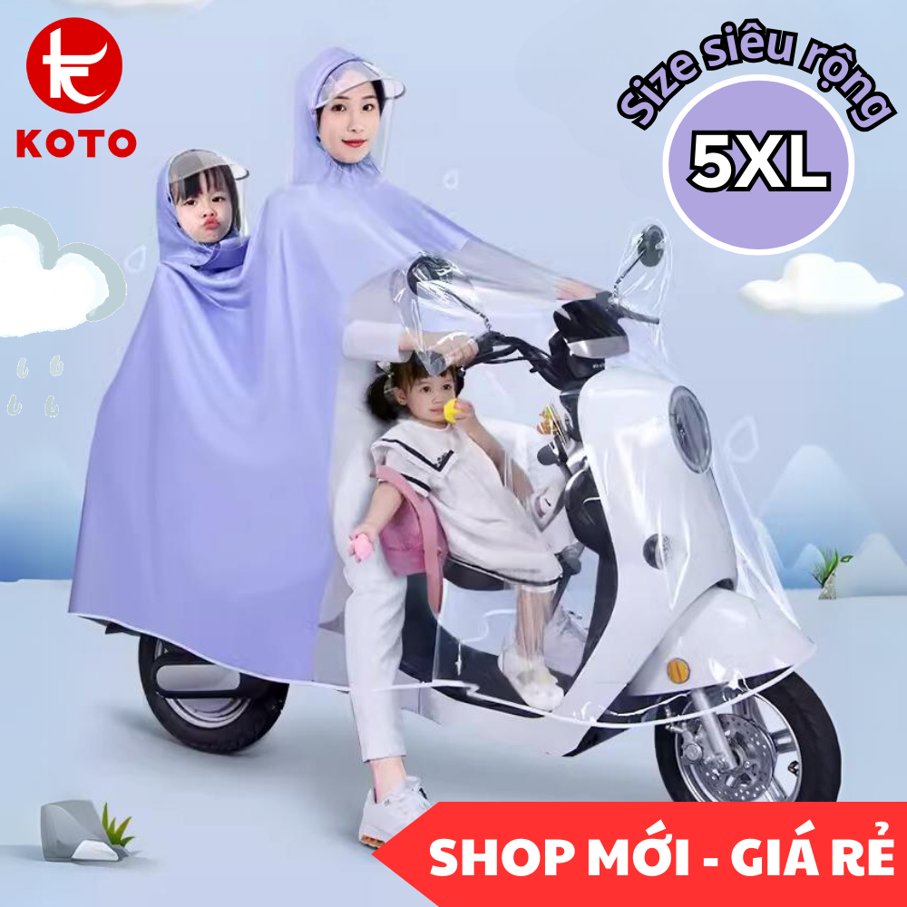 Áo mưa nửa trước trong suốt cao cấp KOTO che phủ toàn thân viền phản ...