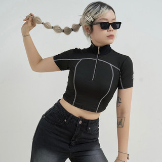 MIDDUA - Sport tee nữ viền có khoá kéo