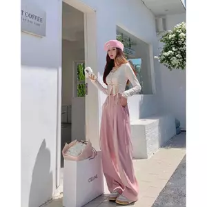 SET ÁO DÂY RÚT TAY DÀI PHỐI QUẦN DÀI HỒNG, SET ĐỒ NỮ TÔN DÁNG | MEOINDAHOUSE