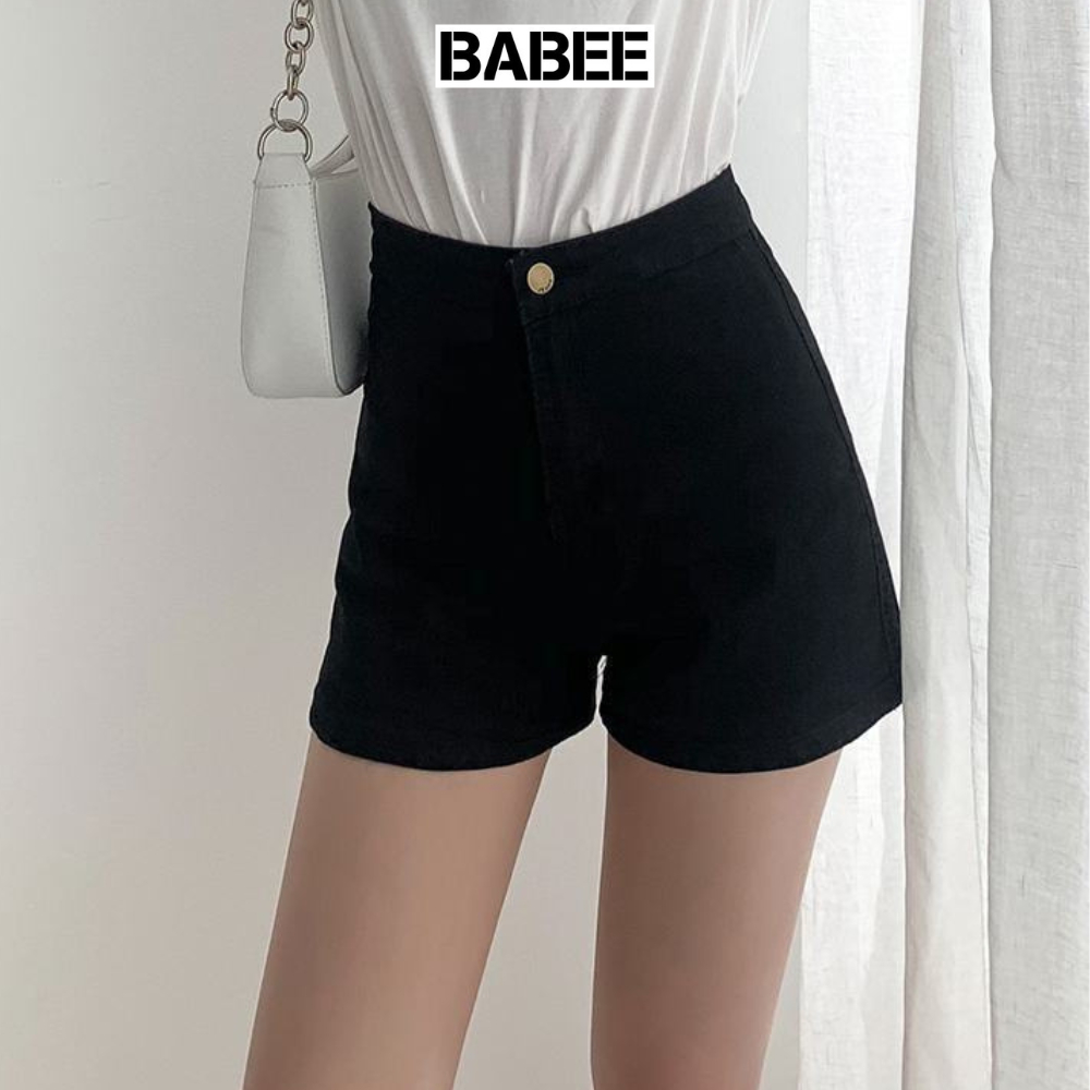 Quần Short Nữ Kaki BABEE Lưng Cao Ôm Sát Body Không Túi Sang Trọng Quyến Rũ Phong Cách Hàn Quốc