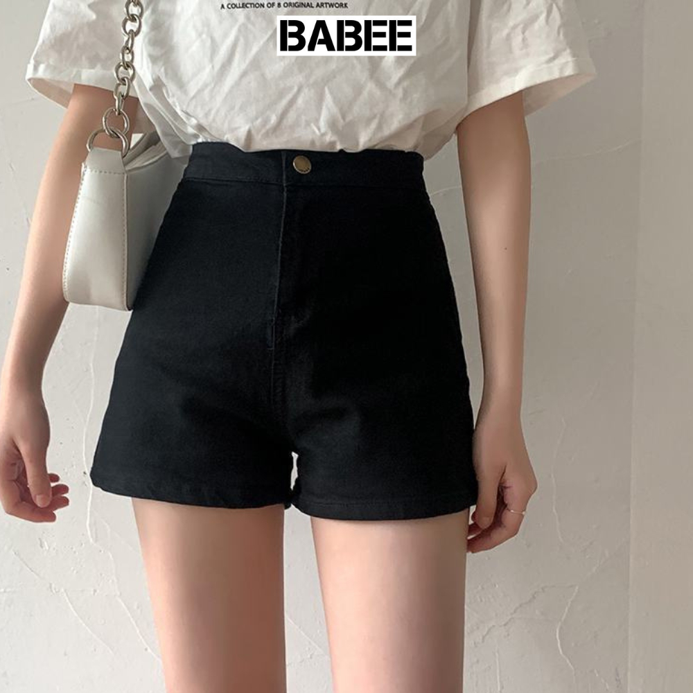 Quần Short Nữ Kaki BABEE Lưng Cao Ôm Sát Body Không Túi Sang Trọng Quyến Rũ Phong Cách Hàn Quốc