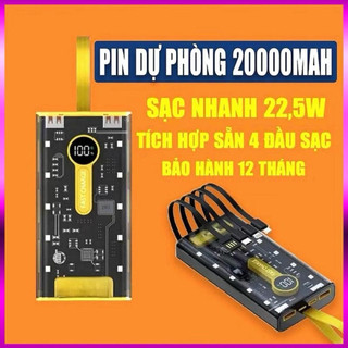 Sạc Dự Phòng Trong Suốt 20000mAh, Sạc Dự Phòng Iphone Samsung Siêu Nhanh PD-120W Bản 2 Cell Pin Dung Lượng Thực