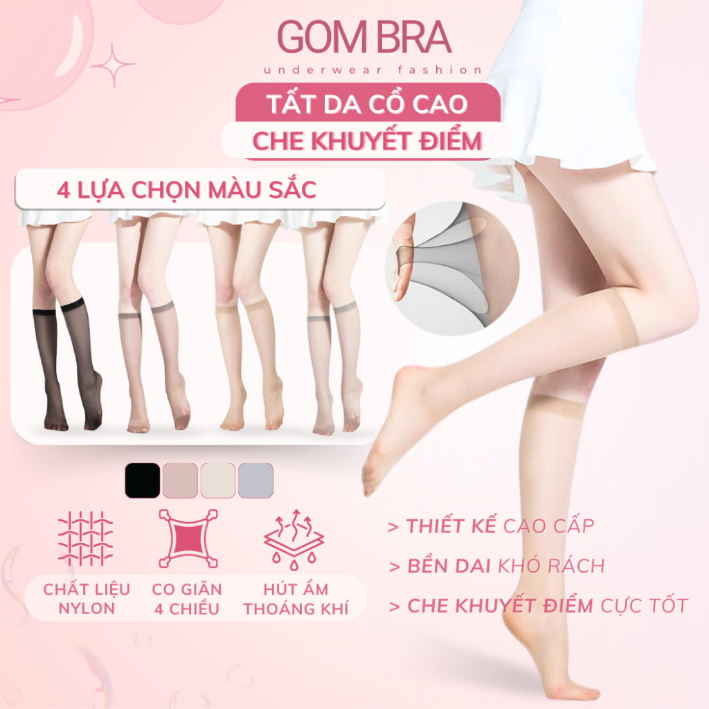 Tất da che khuyết điểm Gom Bra cao cấp, vớ bắp chân siêu mỏng chất liệu sợi poly mềm mịn, phong cách lolita - GUO-A099