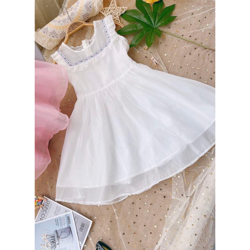 Váy Bé Gái Sát Nách Xuất Dư F0064 – Đầm 2 Lớp Xinh Xắn, Size 4–9Y (15–33kg)