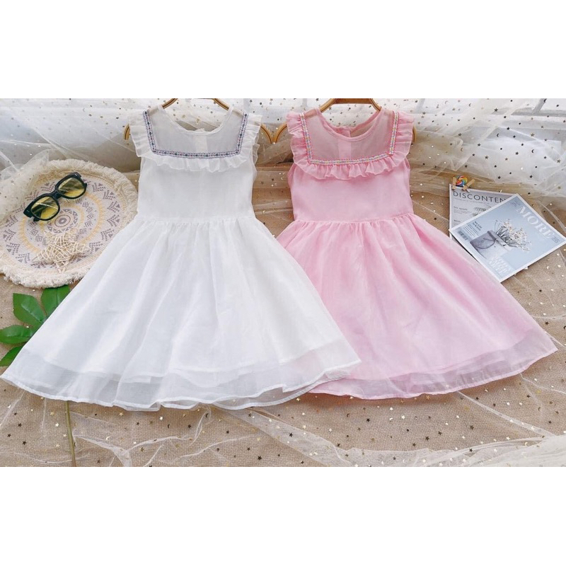 Váy Bé Gái Sát Nách Xuất Dư F0064 – Đầm 2 Lớp Xinh Xắn, Size 4–9Y (15–33kg)