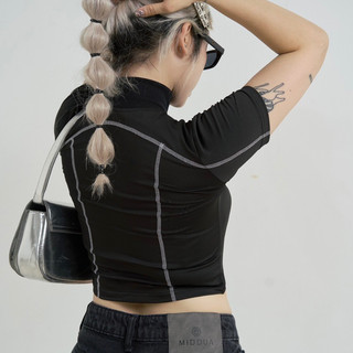 MIDDUA - Sport tee nữ viền có khoá kéo