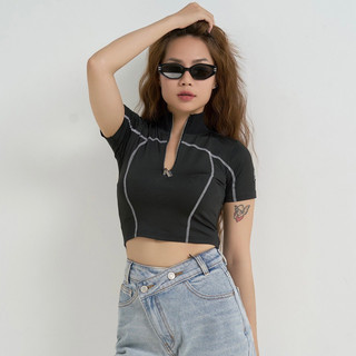 MIDDUA - Sport tee nữ viền có khoá kéo