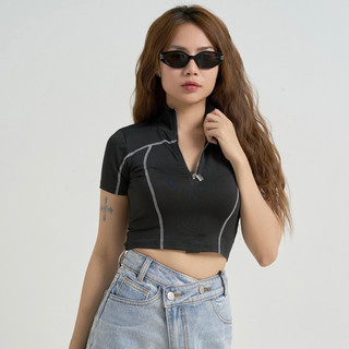 MIDDUA - Sport tee nữ viền có khoá kéo