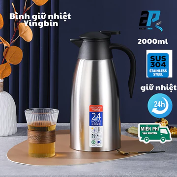 Phích giữ nhiệt lõi inox 304 dung tích 2 lít giữ nhiệt 24h Bình giữ nhiệt inox 304 bình ủ có tay cầm bình ủ giữ nhiệt