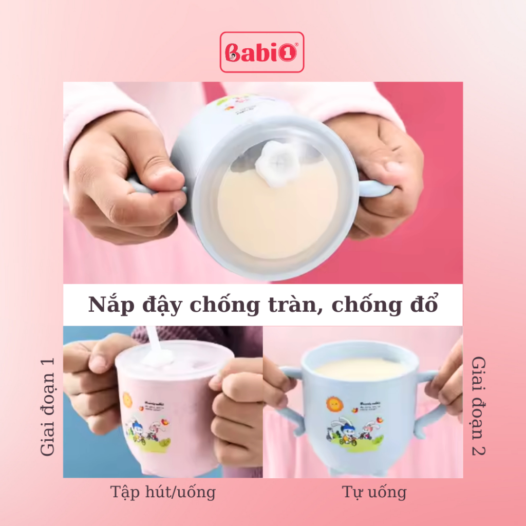 Cốc Tập Hút Cho Bé BABIONE Cốc Uống Nước Lúa Mạch Cho Bé Phát Triển Kỹ Năng Tự Lập Từ 6 Tháng Tuổi