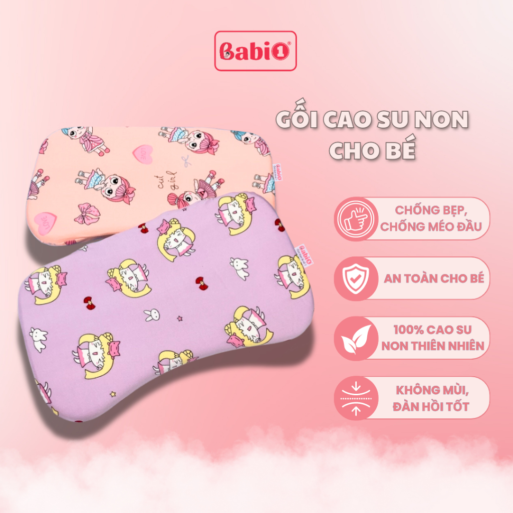 Gối Cao Su Non Cho Bé BABIONE Gối Chống Bẹp Đầu Cho Bé Gối Sơ Sinh 100% Cao Su Thiên Nhiên