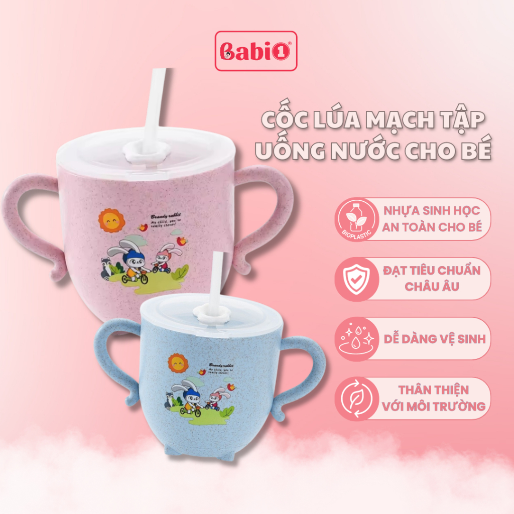 Cốc Tập Hút Cho Bé BABIONE Cốc Uống Nước Lúa Mạch Cho Bé Phát Triển Kỹ Năng Tự Lập Từ 6 Tháng Tuổi