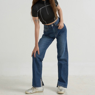MIDDUA - JN185 Suông jean xẻ lai