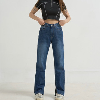 MIDDUA - JN185 Suông jean xẻ lai
