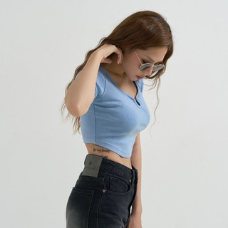 MIDDUA - CR2402 Crop vạt bầu cut kiểu, wash bụi