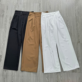 Quần ống rộng bigsize nữ lưng chun có túi trước vải cotton lạnh mềm mại tôn dáng Q30