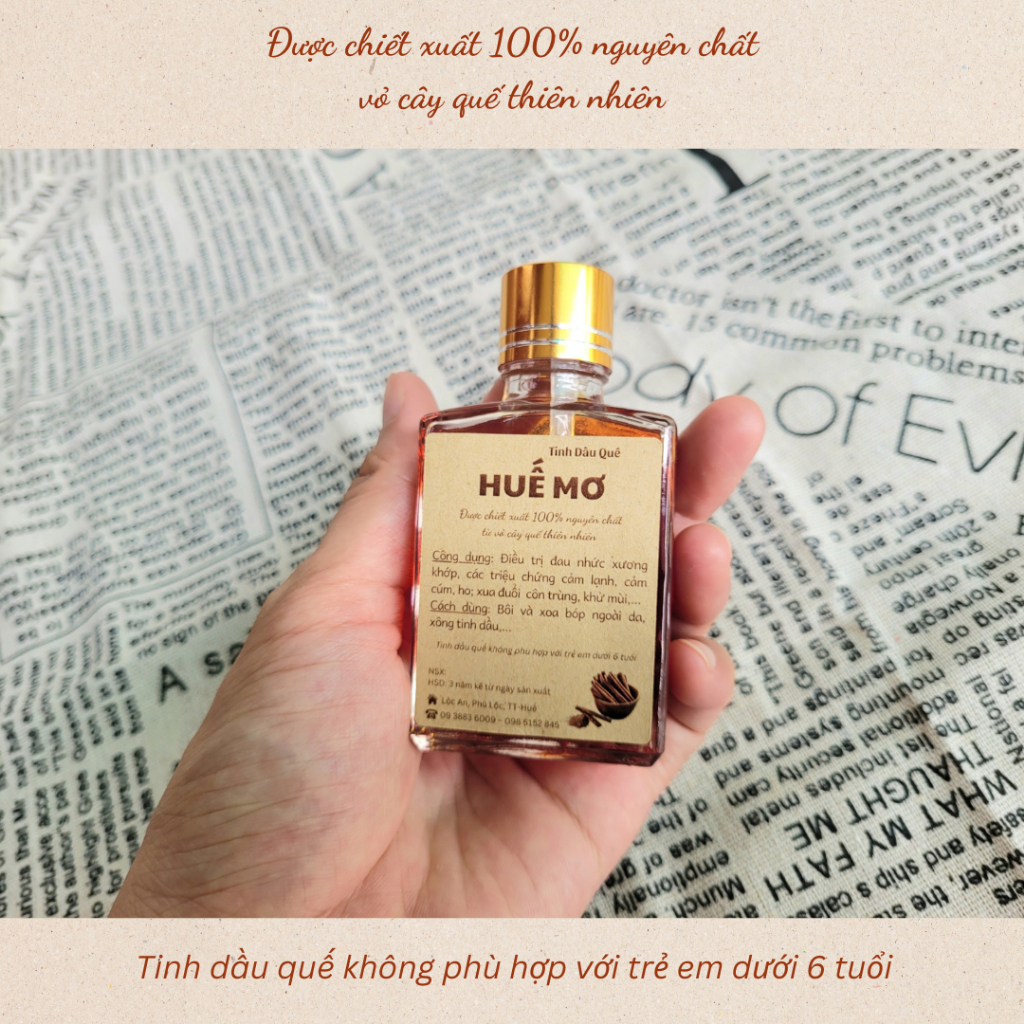 Tinh dầu Quế nguyên chất HUẾ MƠ - Giảm đau nhức xương khớp, cảm cúm, đuổi côn trùng, khử mùi - 30ml