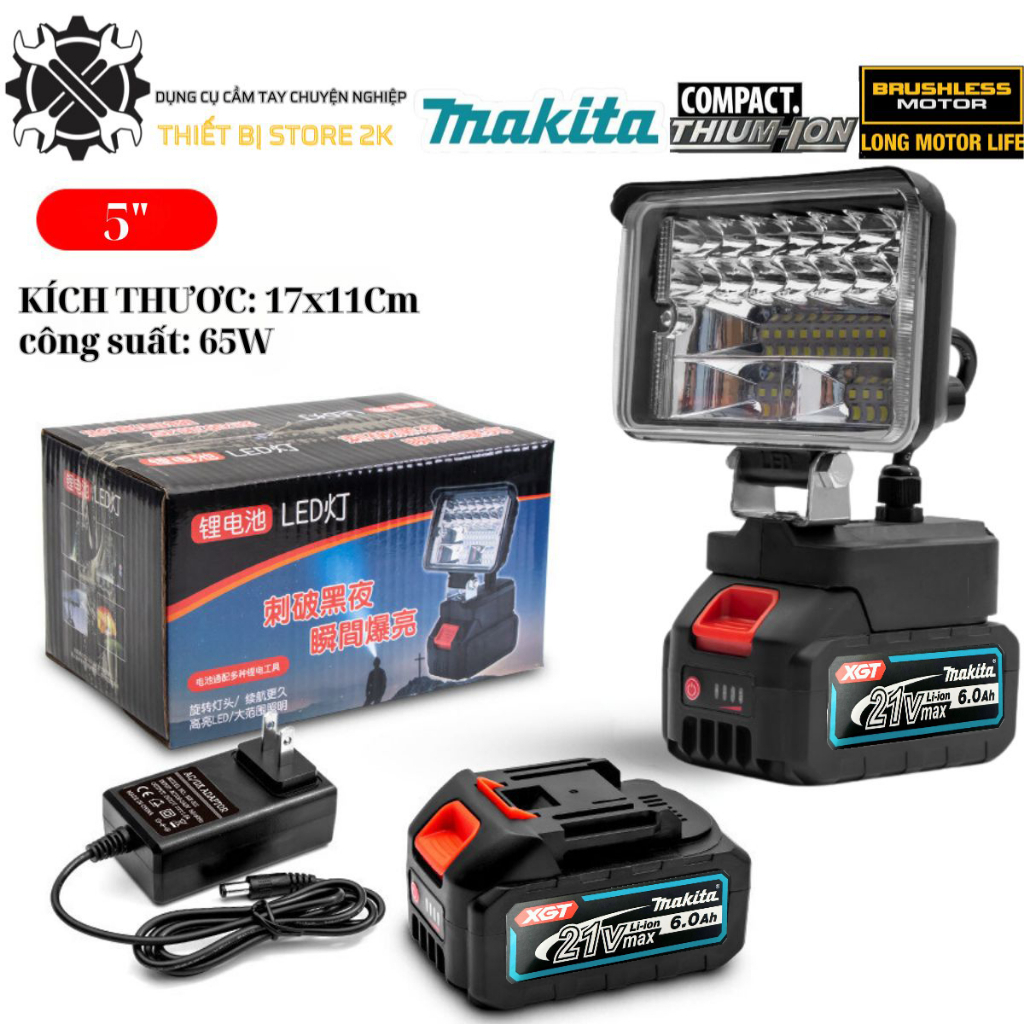 Đèn pha led 5 inch MAKITA 21V, công suất 65W có thể gập và xoay chỉnh ...
