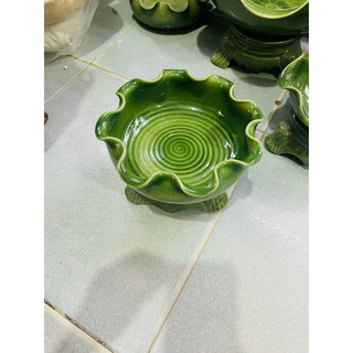 Bát Sen Tròn 8 Cánh Xanh Ngọc bằng gốm sứ trang trí ban thờ thần tđo