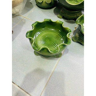 Bát Sen Tròn 8 Cánh Xanh Ngọc bằng gốm sứ trang trí ban thờ thần tđo