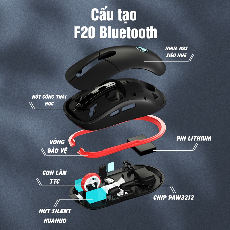 Chuột Máy Tính không dây Bluetooth siêu nhẹ F20 Siêu Chip PAW3212 , DPI 3200 Pin Liên tục 50h | BigBuy360 - bigbuy360.vn