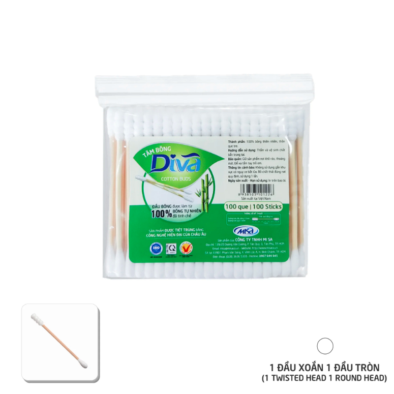 Ảnh Tăm bông kháng khuẩn Diva Thân Tre 100% Bông Tự Nhiên 2