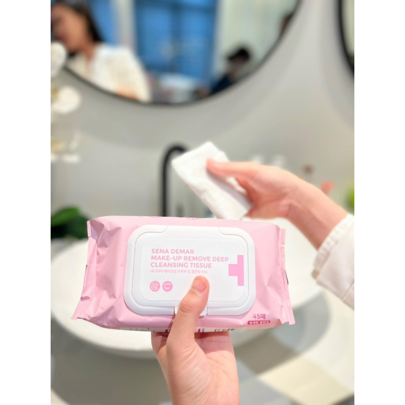 Khăn tẩy trang senademar make-up remove deep cleansing tissue 245g - 45 miếng/gói hạn 2028  IS118