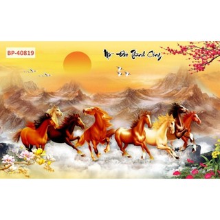 Tranh mã đáo thành công, tranh bát mã truy phong, tranh 3D dán tường in trên chất liệu vải lụa (shop tặng kèm keo dán)