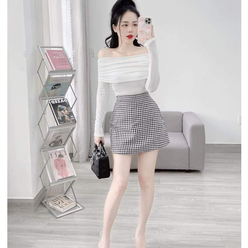 Áo Bigsize Tay Dài Vải Thun Nhũ ESHOP Áo Thun Nữ Trễ Vai Đẹp Dễ Thương MS059 Thời Trang Thiết Kế