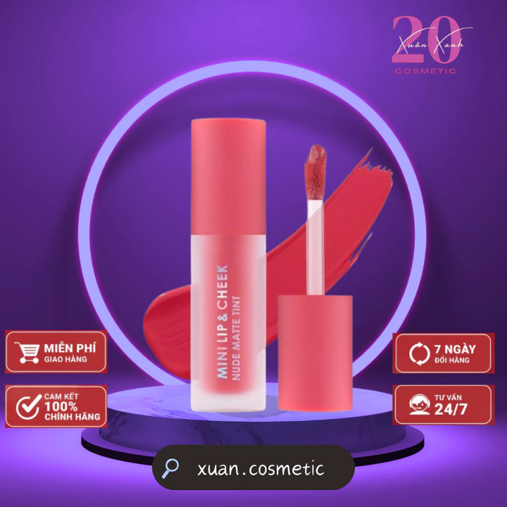 Son kem và má hồng siêu lì CATHY DOLL MAKEUP MINI LIP&CHEEK NUDE MATTE TINT 2.1g