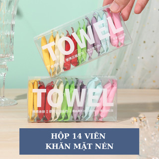 Hộp 14 Khăn Lau Mặt Dạng Nén Dùng 1 Lần Đi Du Lịch Tiện Lợi Chất Vải Cotton Cao Cấp 88472