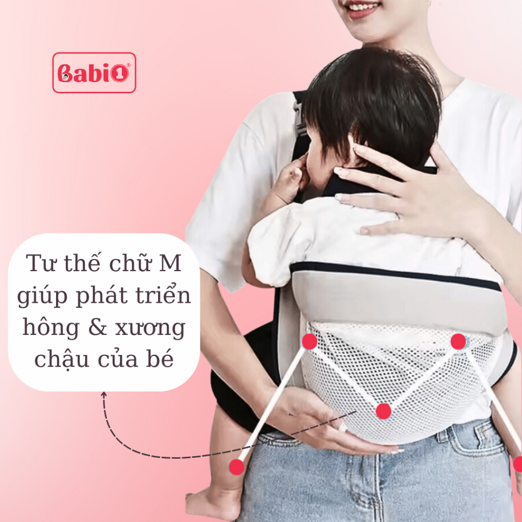 Địu Em Bé BABIONE  Đai Địu Lưới Trợ Lực, Tùy Chỉnh Cỡ Địu Em Bé Sơ Sinh Đến 3 Tuổi