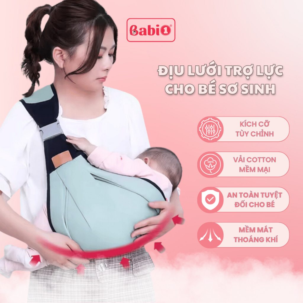 Địu Em Bé BABIONE  Đai Địu Lưới Trợ Lực, Tùy Chỉnh Cỡ Địu Em Bé Sơ Sinh Đến 3 Tuổi