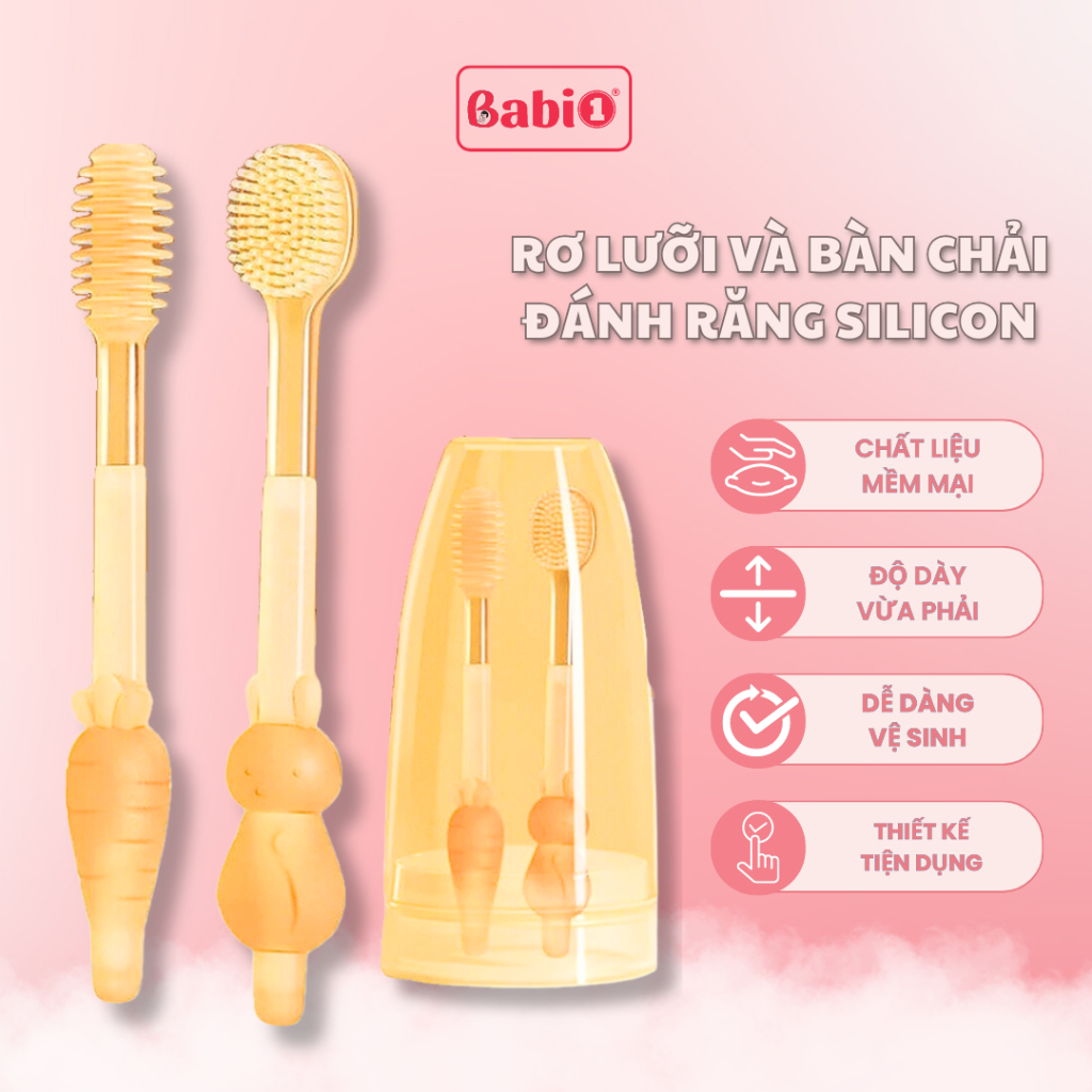 Rơ Lưỡi Cho Bé BABIONE Set Bàn Chải Đánh Răng Cho Bé Bàn Chải Rơ Lưỡi Silicone
