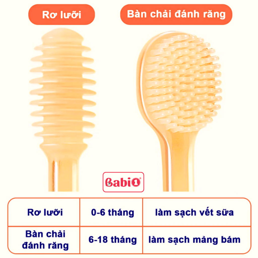 Rơ Lưỡi Cho Bé BABIONE Set Bàn Chải Đánh Răng Cho Bé Bàn Chải Rơ Lưỡi Silicone