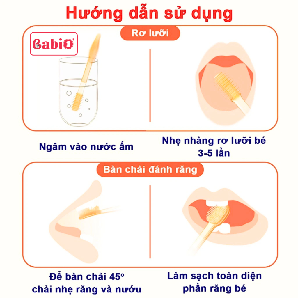Rơ Lưỡi Cho Bé BABIONE Set Bàn Chải Đánh Răng Cho Bé Bàn Chải Rơ Lưỡi Silicone