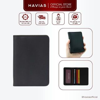 Ví Da HAVIAS Da Bò Nappa thật 100% dáng đứng gập đôi ví da nam nữ dáng đứng mini thời trang SATONI