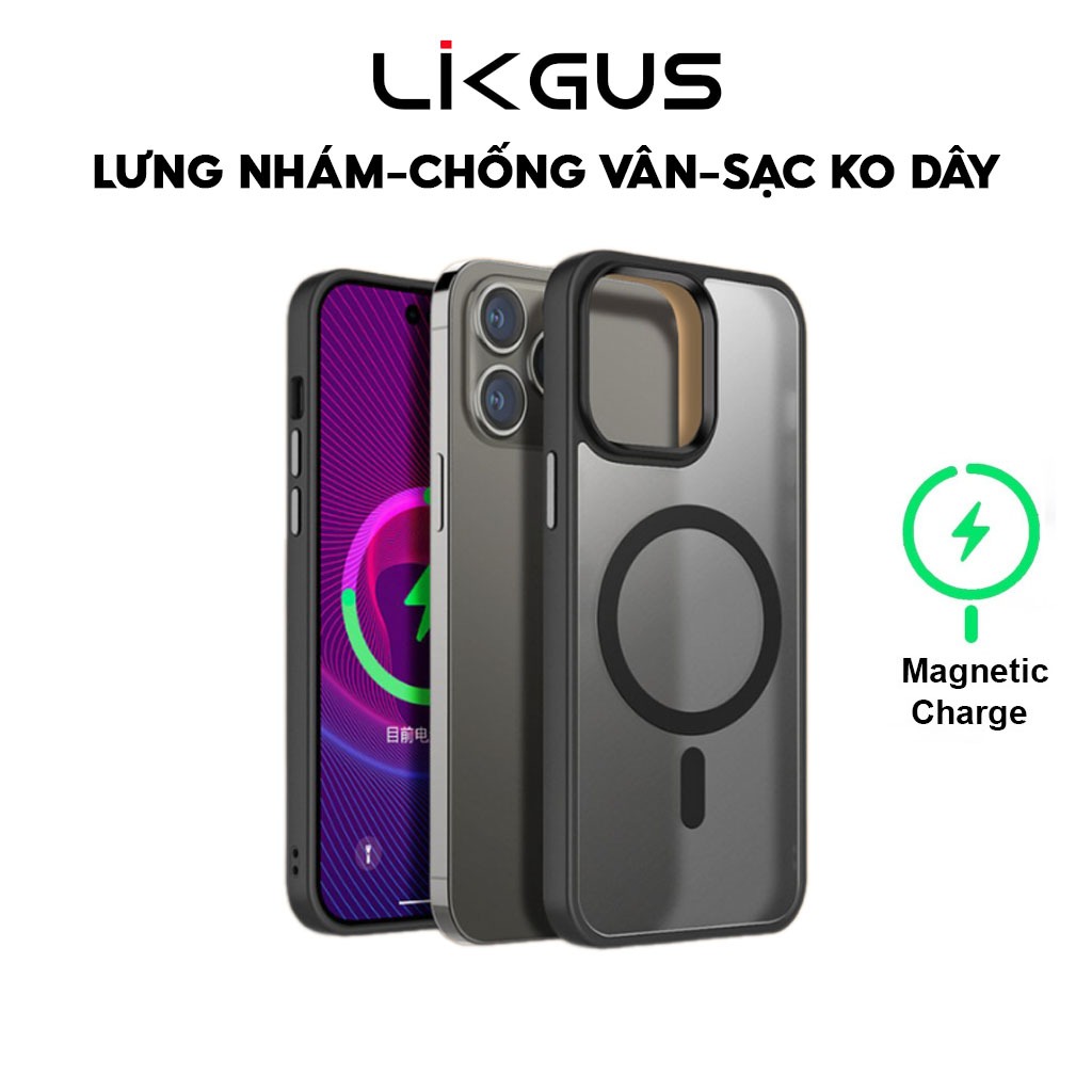 Ảnh Ốp LIKGUS-Lưng Nhám Chống Vân-Chống Ố-Chống Sốc-Hỗ Trợ Sạc Không Dây Cho IP Series 11-12-13-14-15-16 3