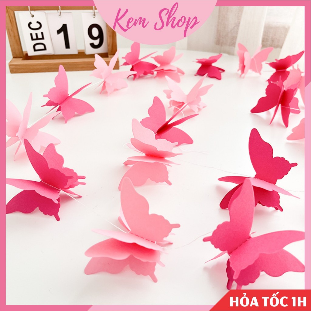 Dây treo trang trí hình bướm 3D nhiều màu trang trí đám cưới, lễ hội - Kem Shop K380