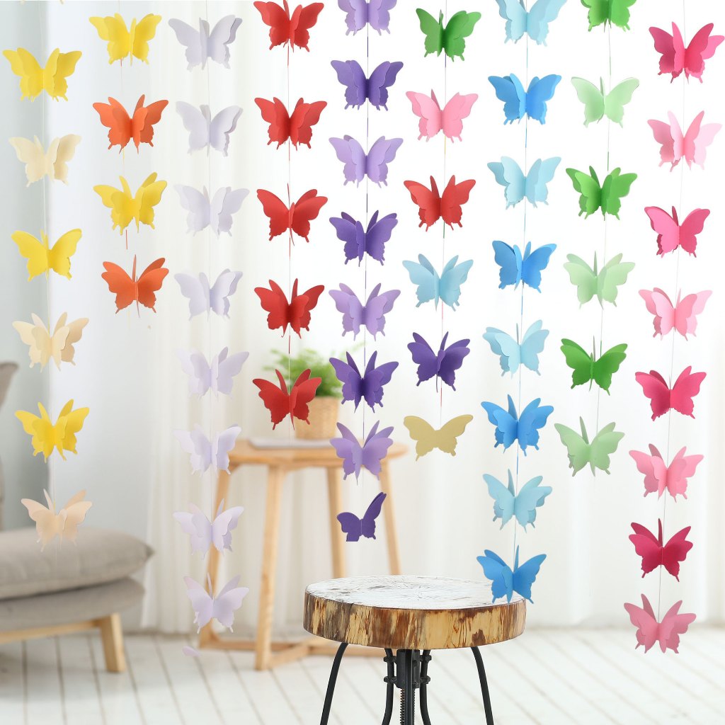 Dây treo trang trí hình bướm 3D nhiều màu trang trí đám cưới, lễ hội - Kem Shop K380