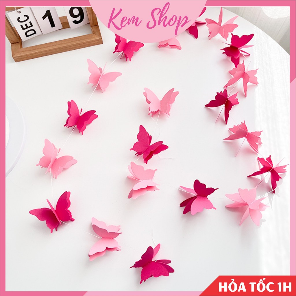 Dây treo trang trí hình bướm 3D nhiều màu trang trí đám cưới, lễ hội - Kem Shop K380
