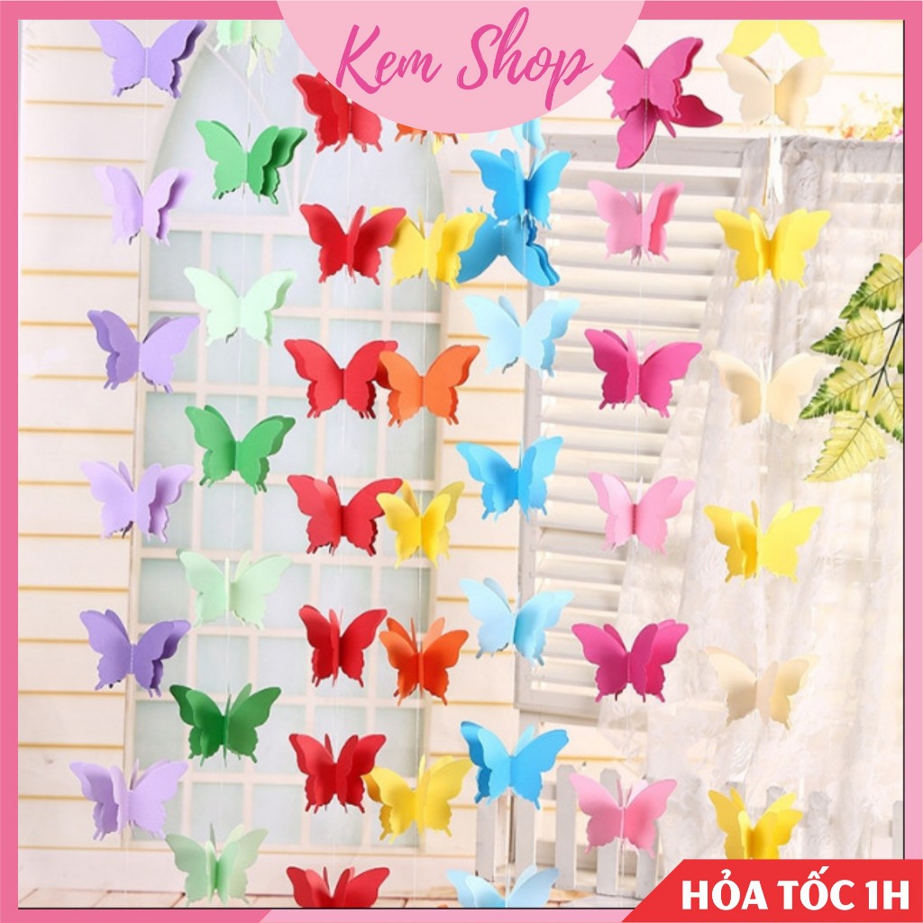 Dây treo trang trí hình bướm 3D nhiều màu trang trí đám cưới, lễ hội - Kem Shop K380